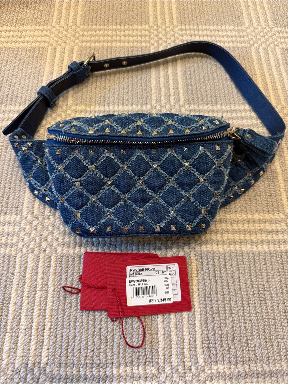 Valentino Small Denim Studded Belt Bag